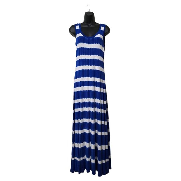 Calvin Klein Blue Striped Tie Dye Jersey Knit Maxi Dress Sz 4 - Picture 1 of 7